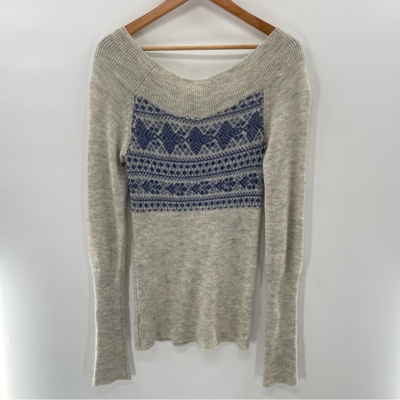 Free People Wool Blend Fair Isle Scoop Neck Sweater Size Medium Boho Indie - Picture 3 of 9